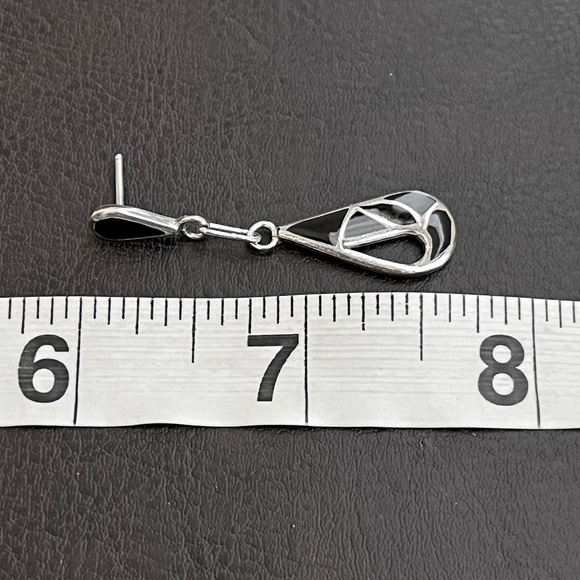 Vintage sterling silver black onyx dangle earrings - Picture 5 of 6